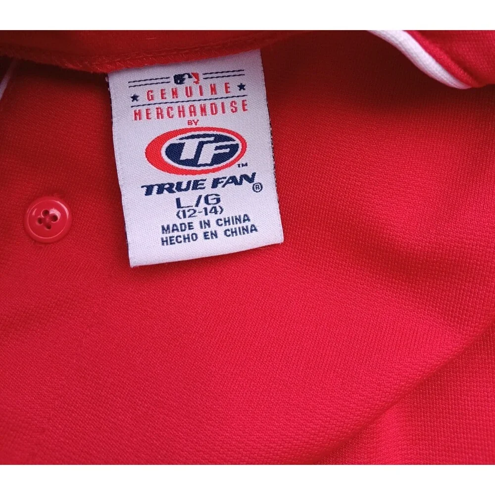 True Fan MLB St Louis Cardinals Red Button Up Jersey Large 12‑14 Short Sleeve